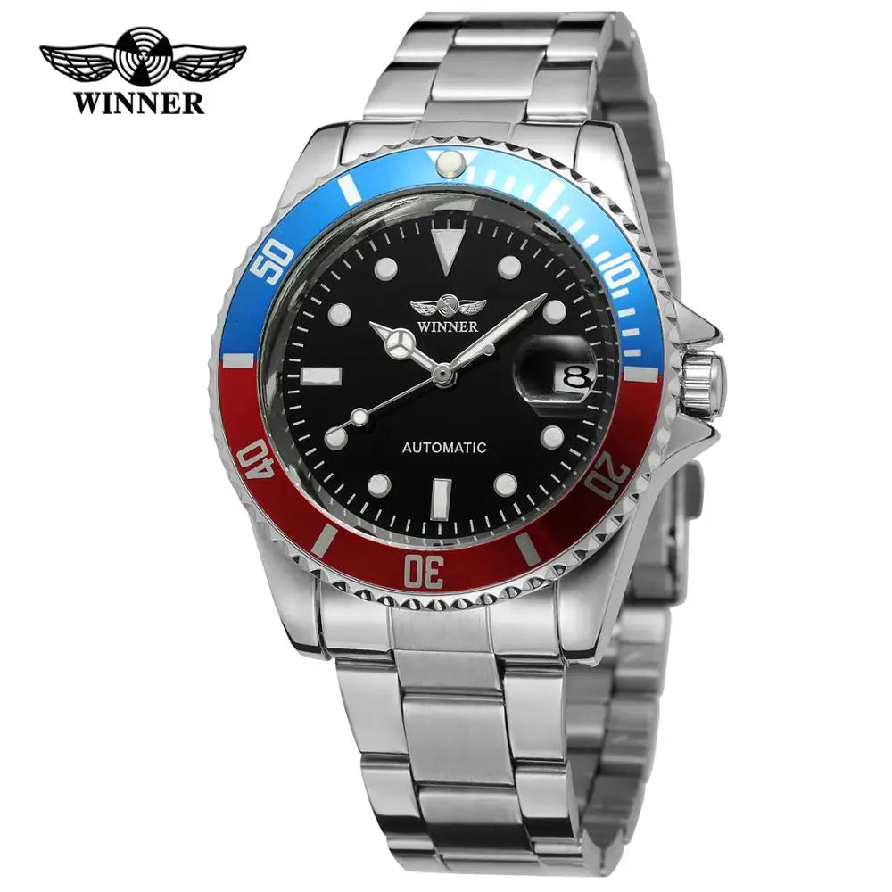 WINNER Fashion Business Men'S and Women'S Watches with Calendar Steel Band Watches Automatic Mechanical Wrist Watches