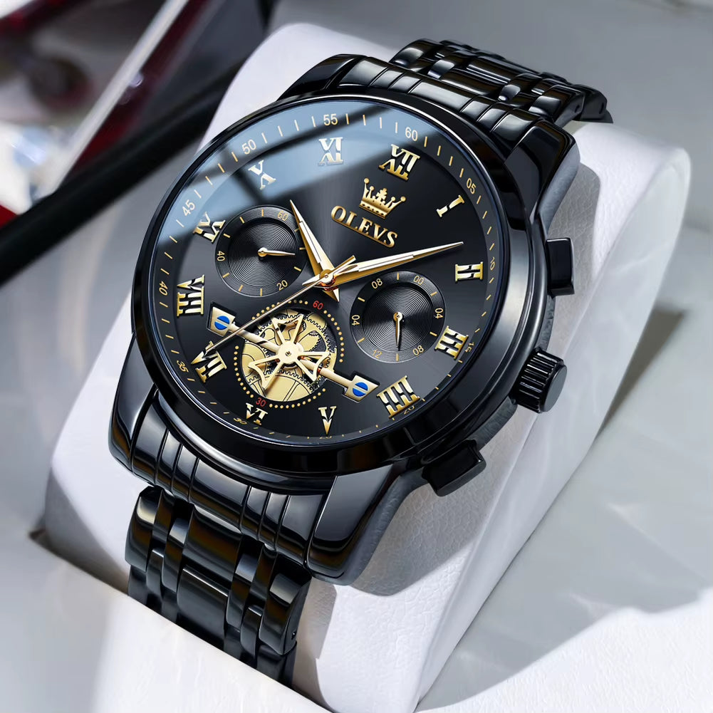 Watch for Men Luxury Multifunction Waterproof Luminous Stainless Steel Calendar/Week Display Business Top Quartz Men Watch