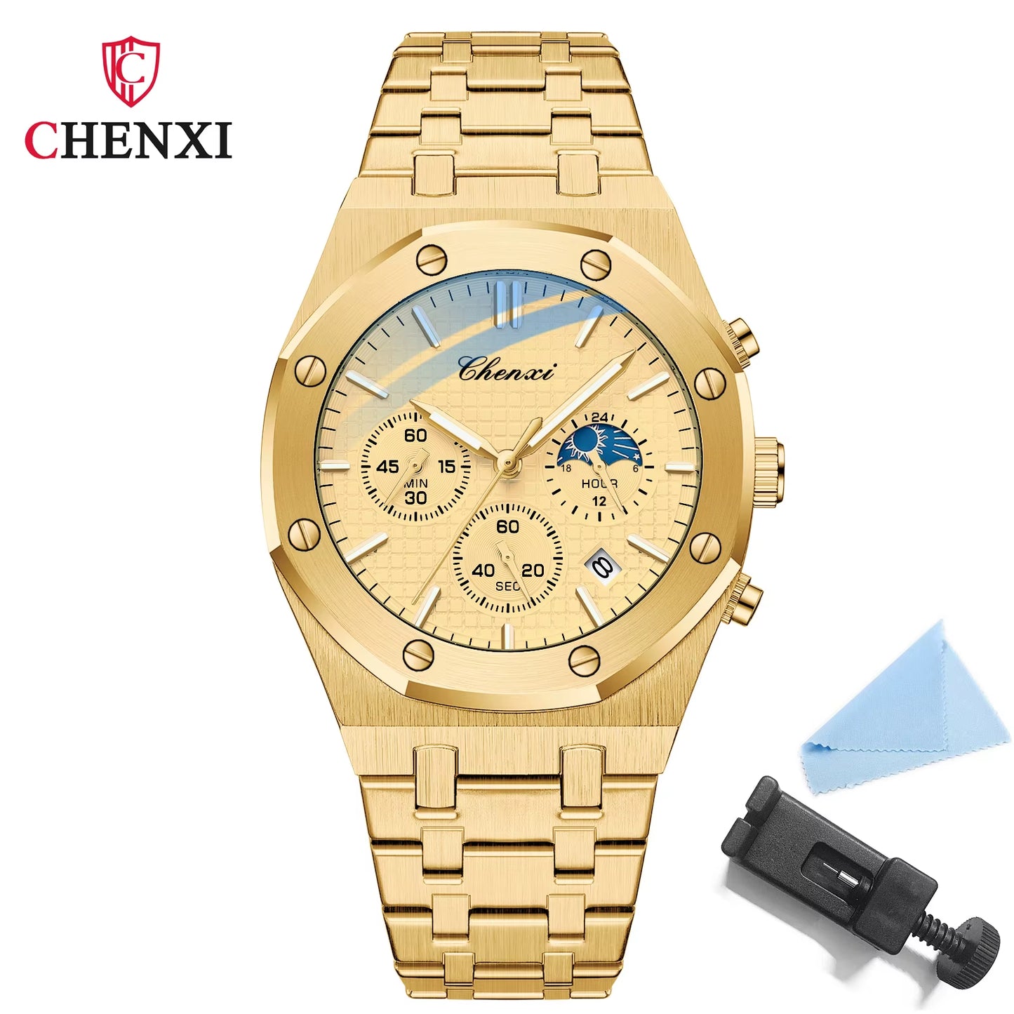 Luxury High Quality Watch for Men Stainless Steel Chronograph Quartz Wristwatches Fashion Sports Waterproof Watches Male