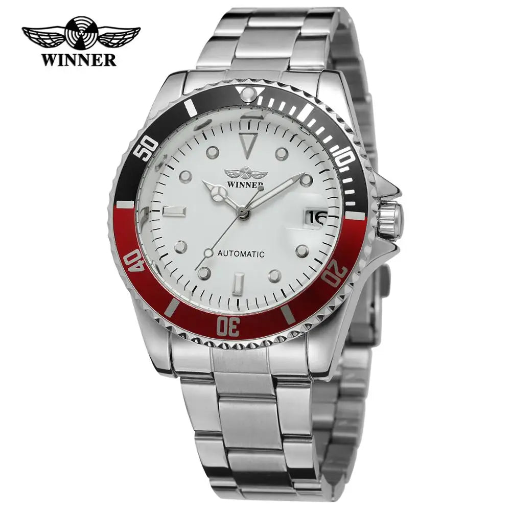 WINNER Fashion Business Men'S and Women'S Watches with Calendar Steel Band Watches Automatic Mechanical Wrist Watches