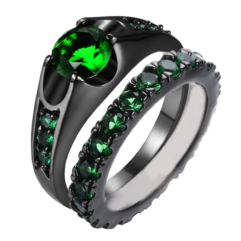 New Emerald Green Zircon Couple Rings for Women Jewlery Bridal Sets Man Balck Wedding Bands Dragon Pattern Stainless Steel Ring