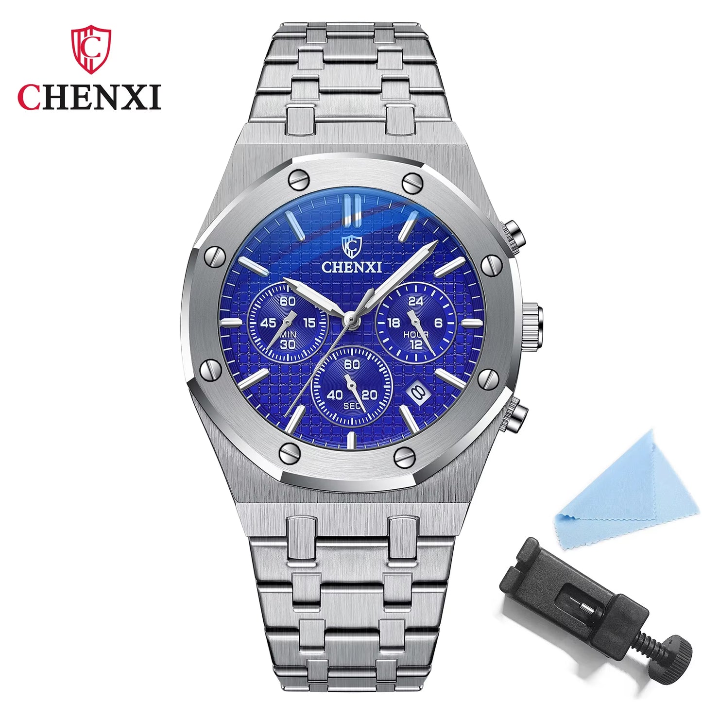 Luxury High Quality Watch for Men Stainless Steel Chronograph Quartz Wristwatches Fashion Sports Waterproof Watches Male