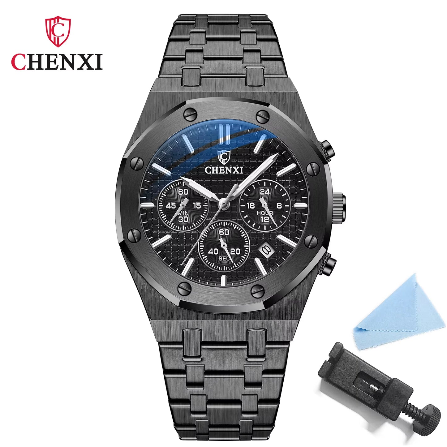 Luxury High Quality Watch for Men Stainless Steel Chronograph Quartz Wristwatches Fashion Sports Waterproof Watches Male