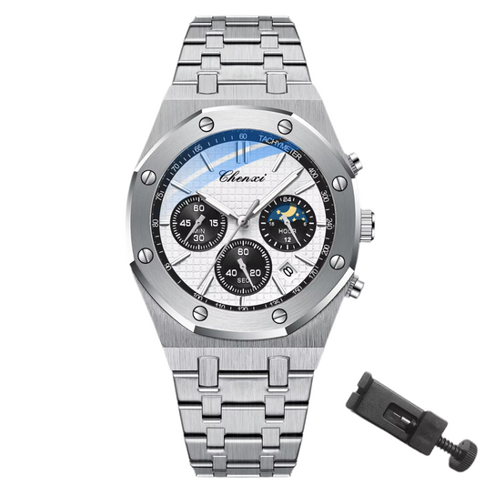 Luxury High Quality Watch for Men Stainless Steel Chronograph Quartz Wristwatches Fashion Sports Waterproof Watches Male