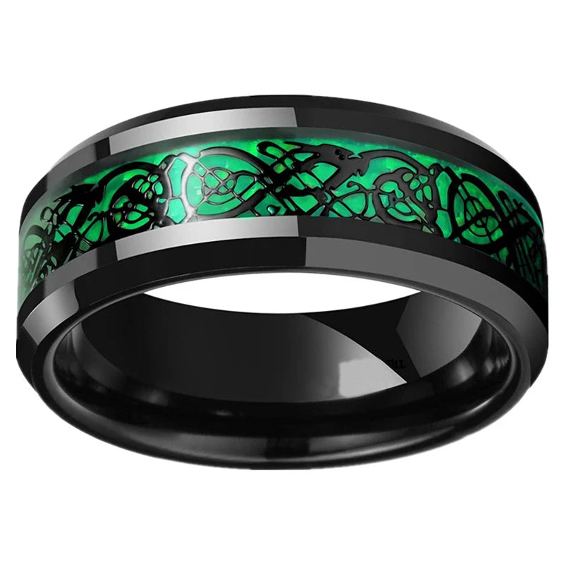 New Emerald Green Zircon Couple Rings for Women Jewlery Bridal Sets Man Balck Wedding Bands Dragon Pattern Stainless Steel Ring