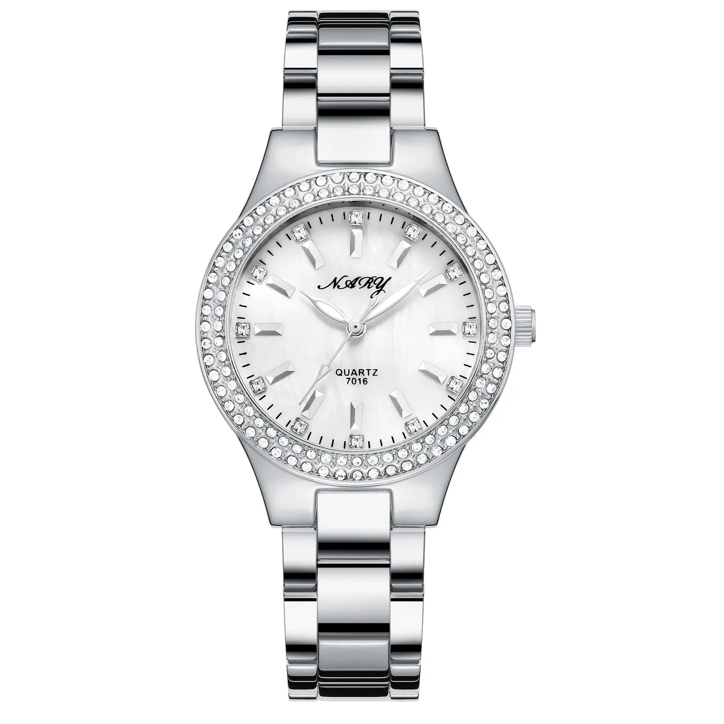 Women'S Elegant Casual Goldn Watch Crystal Diamond Inlaid Watch Stainless Steel Silver Waterproof Quartz Watch