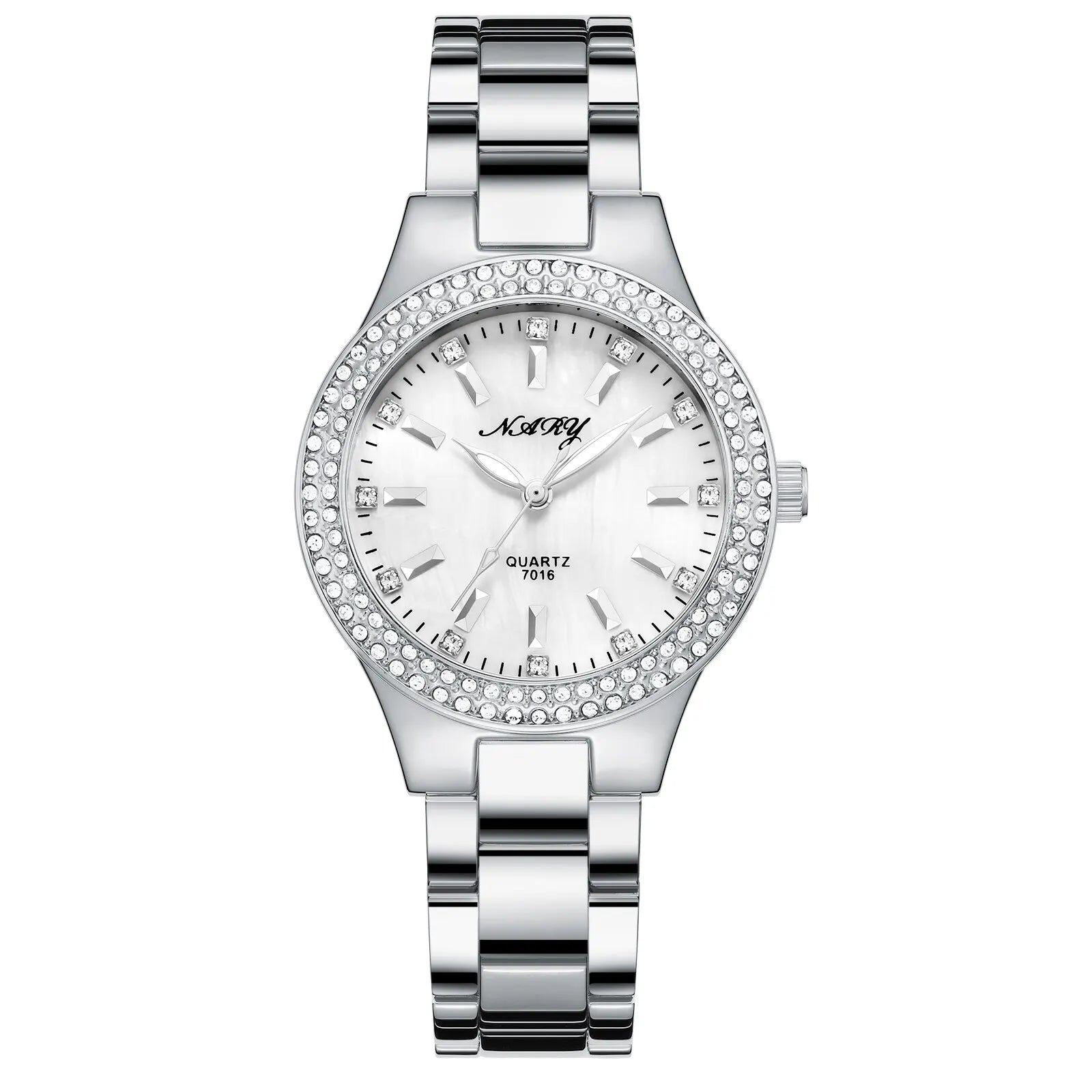 Women'S Elegant Casual Goldn Watch Crystal Diamond Inlaid Watch Stainless Steel Silver Waterproof Quartz Watch