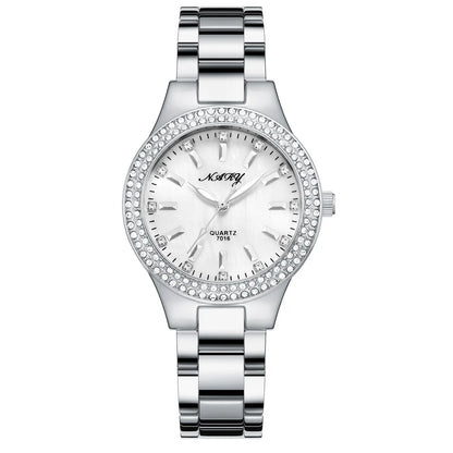Women'S Elegant Casual Goldn Watch Crystal Diamond Inlaid Watch Stainless Steel Silver Waterproof Quartz Watch