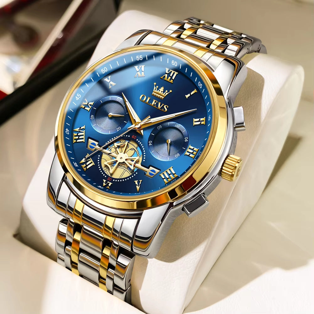 Watch for Men Luxury Multifunction Waterproof Luminous Stainless Steel Calendar/Week Display Business Top Quartz Men Watch