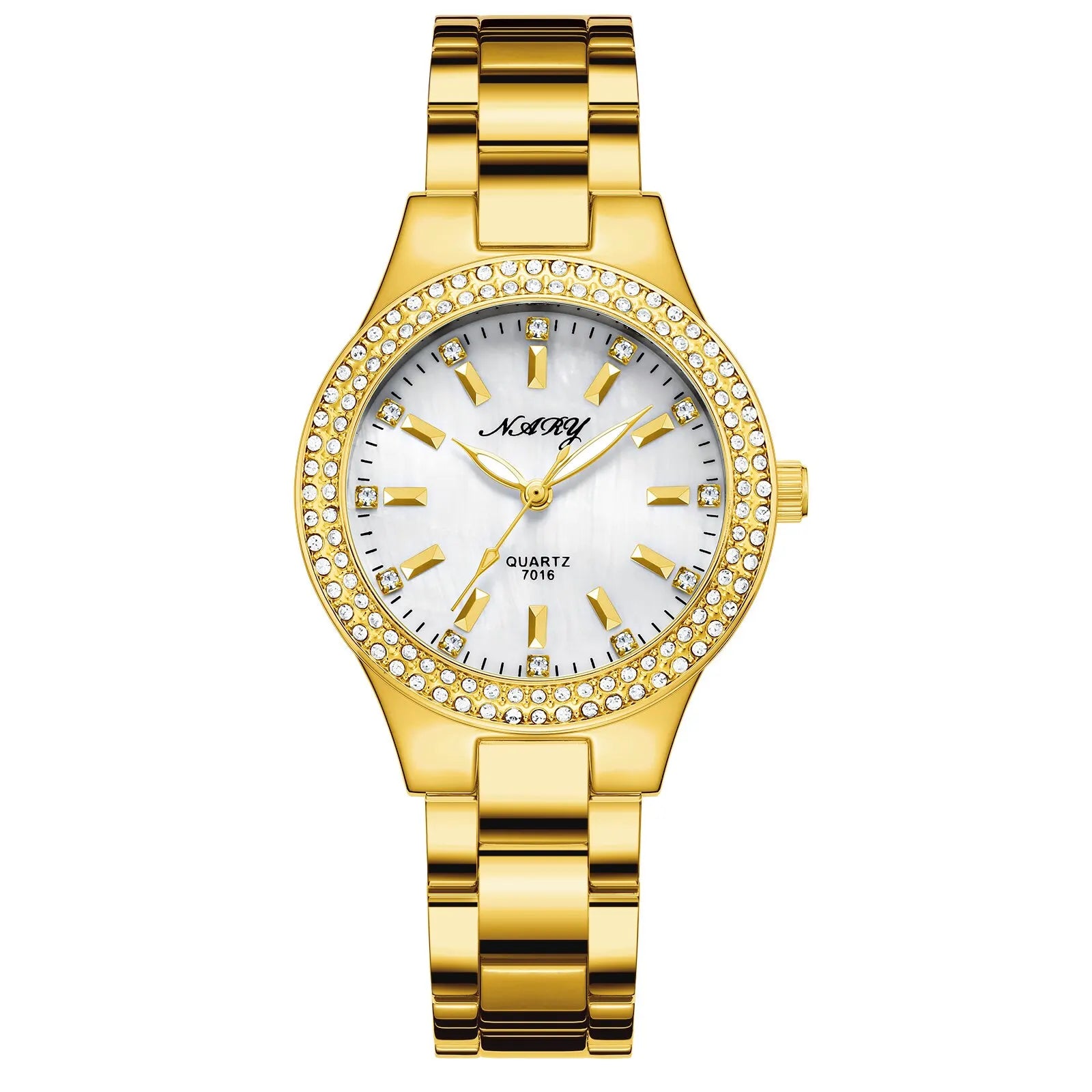 Women'S Elegant Casual Goldn Watch Crystal Diamond Inlaid Watch Stainless Steel Silver Waterproof Quartz Watch