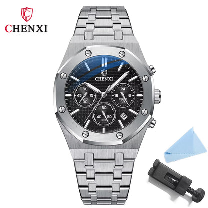 Luxury High Quality Watch for Men Stainless Steel Chronograph Quartz Wristwatches Fashion Sports Waterproof Watches Male