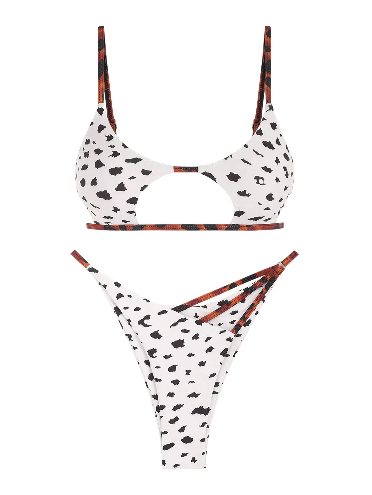 Bikini Swimwear Animal Print Cut Out Strappy High Waist Strapless Sexy Bikini Set Pure Color Women Swimsuit Bathing Suit