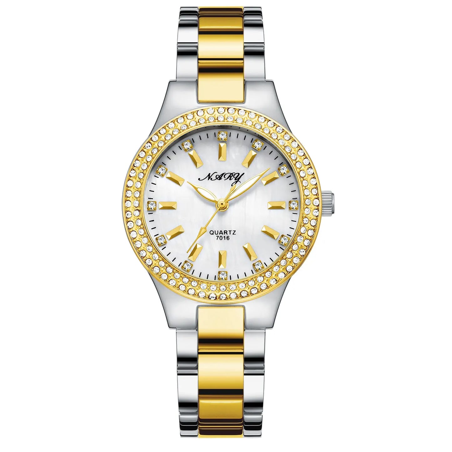 Women'S Elegant Casual Goldn Watch Crystal Diamond Inlaid Watch Stainless Steel Silver Waterproof Quartz Watch