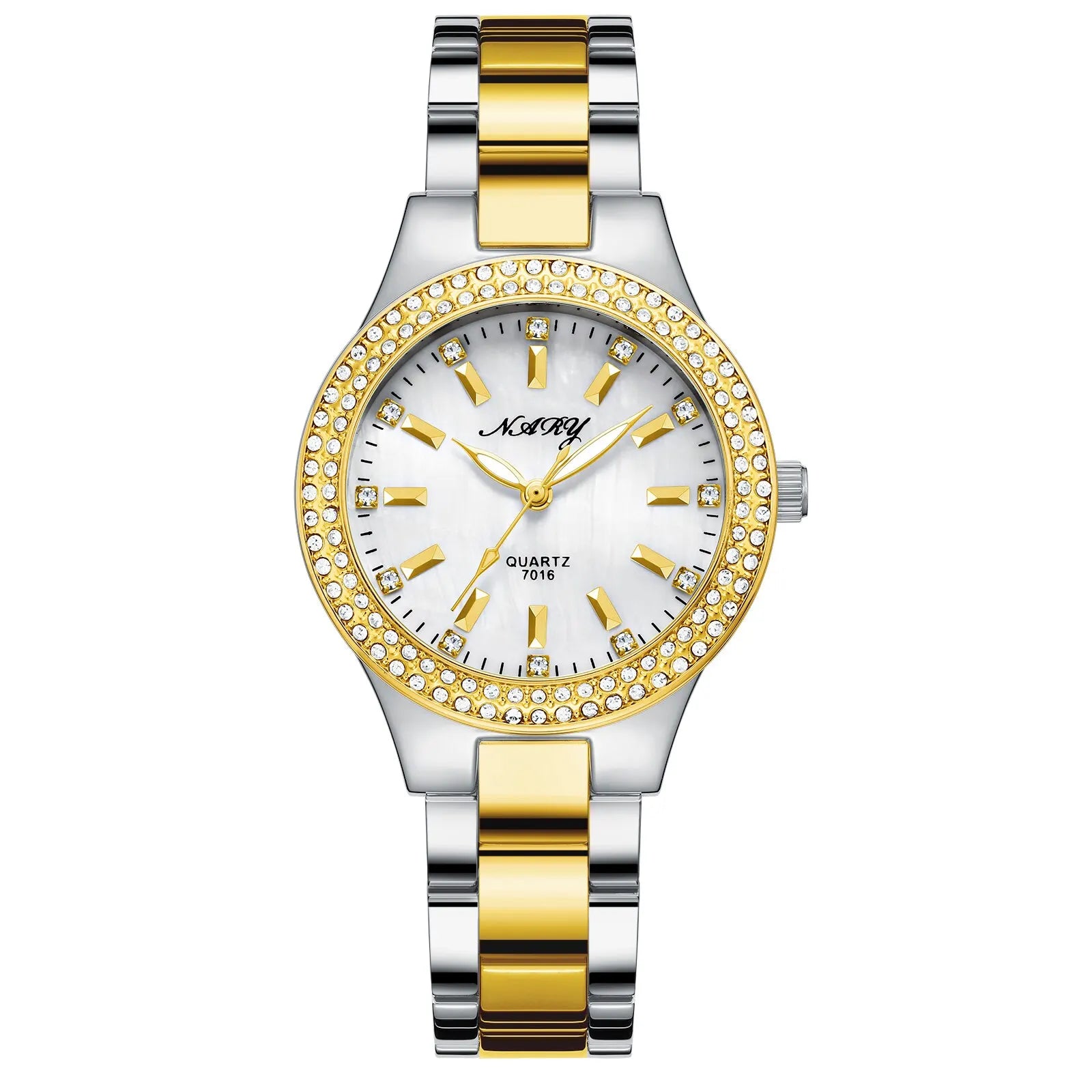 Women'S Elegant Casual Goldn Watch Crystal Diamond Inlaid Watch Stainless Steel Silver Waterproof Quartz Watch