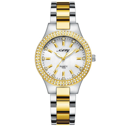 Women'S Elegant Casual Goldn Watch Crystal Diamond Inlaid Watch Stainless Steel Silver Waterproof Quartz Watch