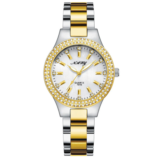 Women'S Elegant Casual Goldn Watch Crystal Diamond Inlaid Watch Stainless Steel Silver Waterproof Quartz Watch