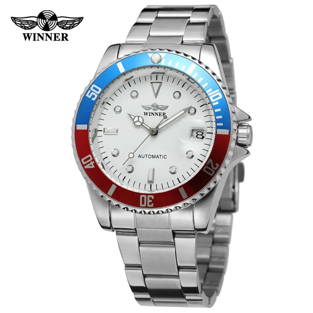 WINNER Fashion Business Men'S and Women'S Watches with Calendar Steel Band Watches Automatic Mechanical Wrist Watches