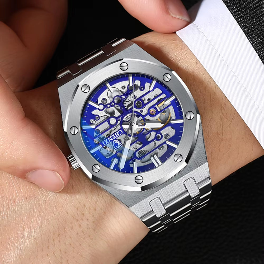 Mens Automatic Watches Top Brand Mechanical Tourbillon Sport Wrist Watch Stainless Steel Waterproof Businessmens Watches