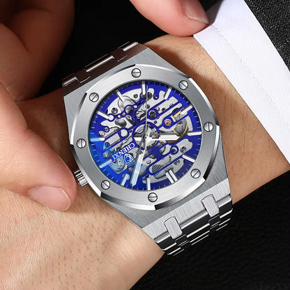Mens Automatic Watches Top Brand Mechanical Tourbillon Sport Wrist Watch Stainless Steel Waterproof Businessmens Watches