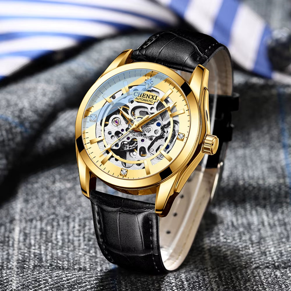 Watches for Men 8821 Automatic Mechanical Wristwatch Waterproof Luminous Hollow Leather Strap Mens Watch Reloj Hombre