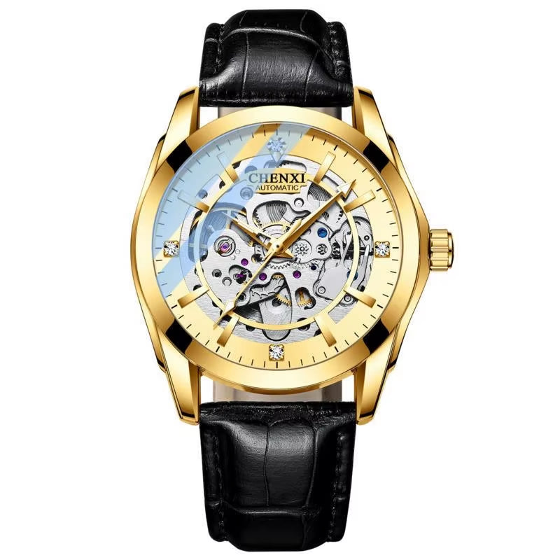 Watches for Men 8821 Automatic Mechanical Wristwatch Waterproof Luminous Hollow Leather Strap Mens Watch Reloj Hombre