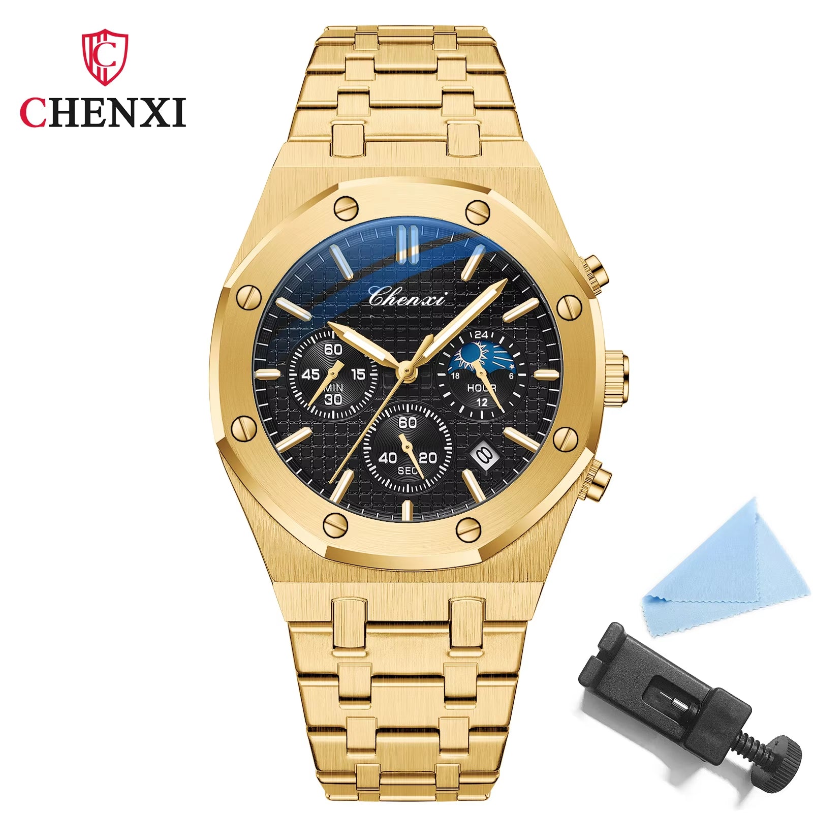 Luxury High Quality Watch for Men Stainless Steel Chronograph Quartz Wristwatches Fashion Sports Waterproof Watches Male