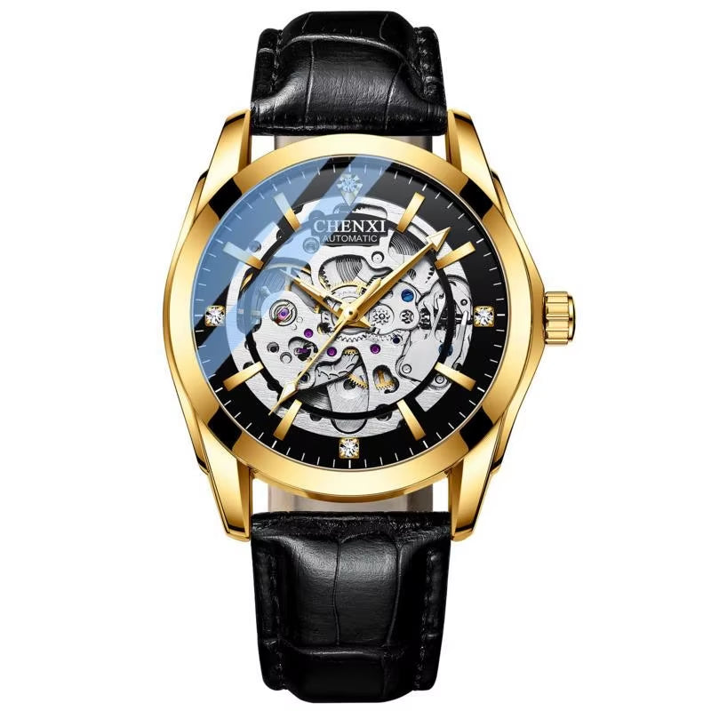 Watches for Men 8821 Automatic Mechanical Wristwatch Waterproof Luminous Hollow Leather Strap Mens Watch Reloj Hombre
