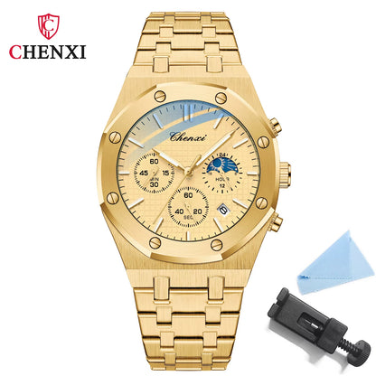Luxury High Quality Watch for Men Stainless Steel Chronograph Quartz Wristwatches Fashion Sports Waterproof Watches Male