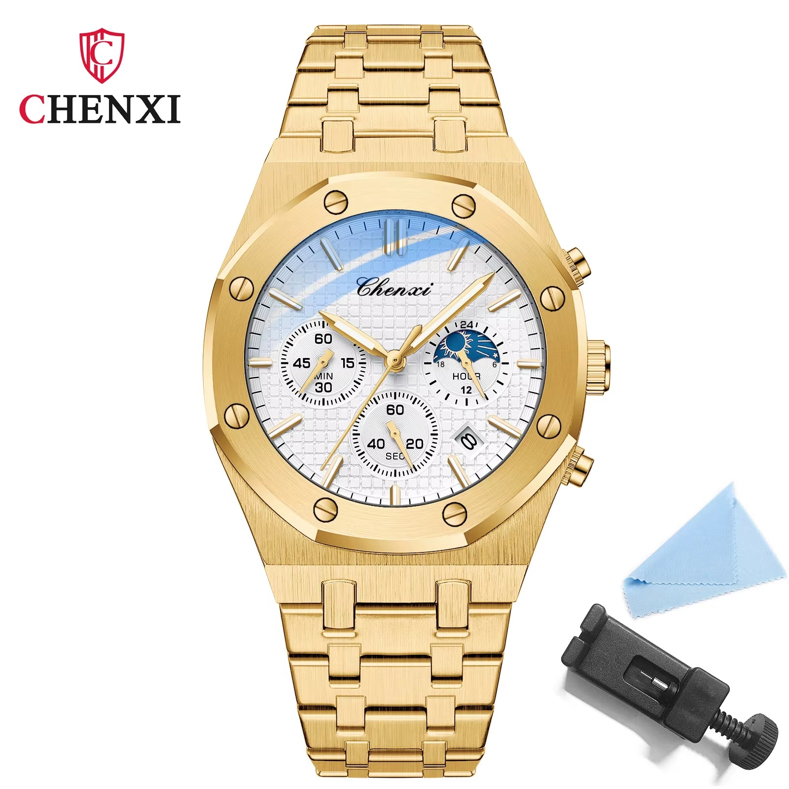 Luxury High Quality Watch for Men Stainless Steel Chronograph Quartz Wristwatches Fashion Sports Waterproof Watches Male