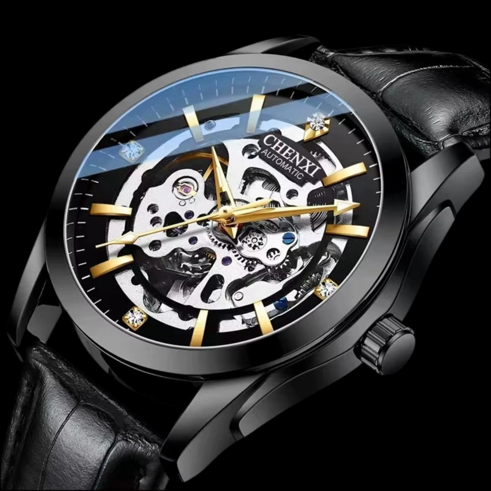 Watches for Men 8821 Automatic Mechanical Wristwatch Waterproof Luminous Hollow Leather Strap Mens Watch Reloj Hombre