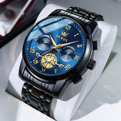 Watch for Men Luxury Multifunction Waterproof Luminous Stainless Steel Calendar/Week Display Business Top Quartz Men Watch