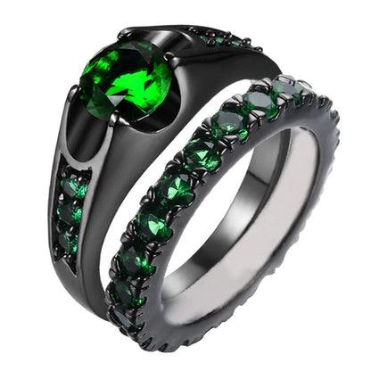 New Emerald Green Zircon Couple Rings for Women Jewlery Bridal Sets Man Balck Wedding Bands Dragon Pattern Stainless Steel Ring