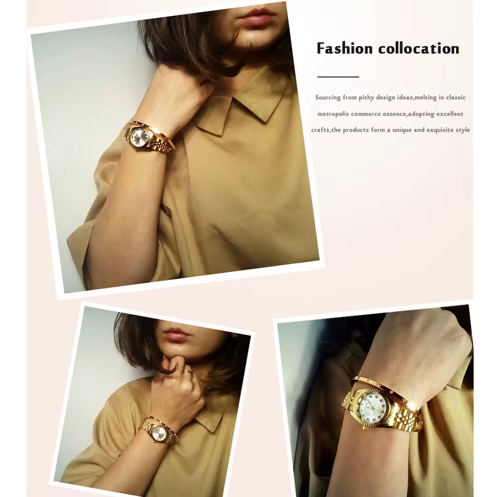 Luxury Style Women Watch Stainless Steel Quartz Watches Waterproof Diamond Woman Wristwatch Fashion Elegant Ladies Clock