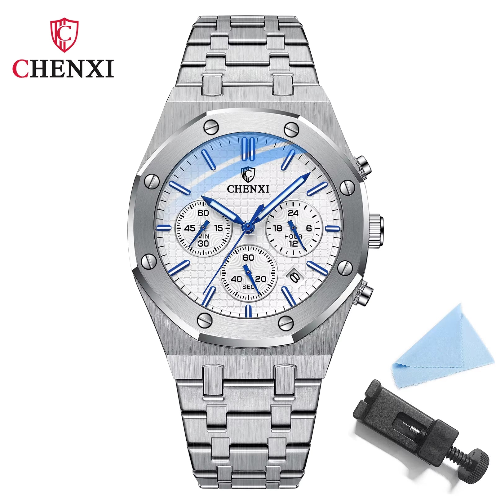 Luxury High Quality Watch for Men Stainless Steel Chronograph Quartz Wristwatches Fashion Sports Waterproof Watches Male