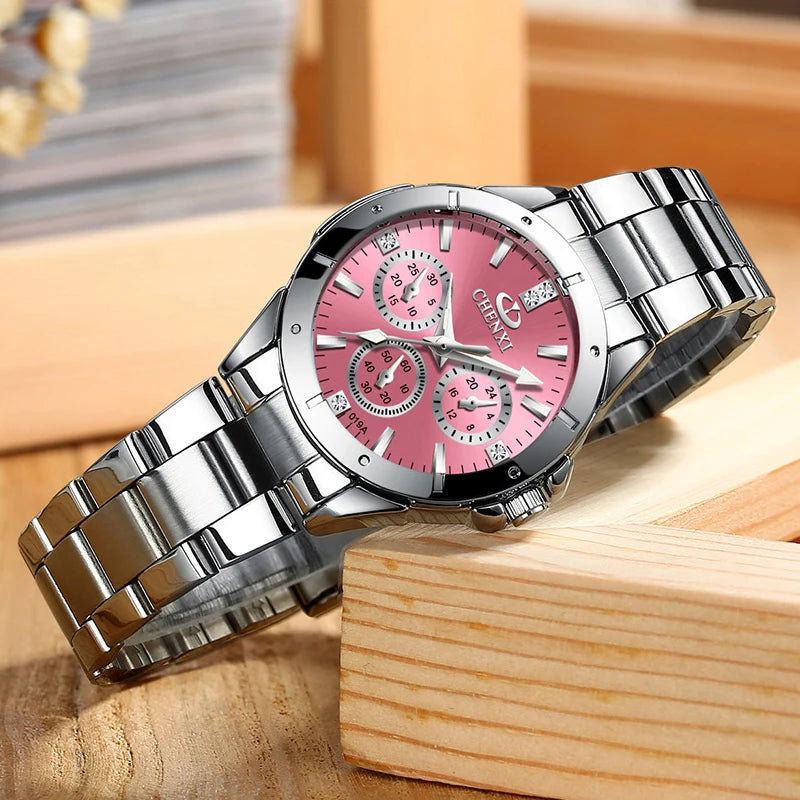 Watches Women‘S Fashion Luxury All Stainless Steel High Quality Rhinestone Ladies Quartz Wristwatches for Women
