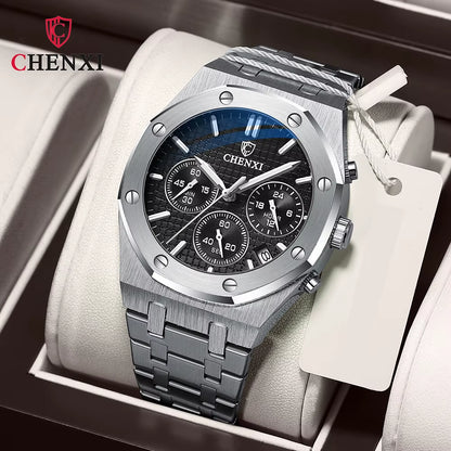 Luxury High Quality Watch for Men Stainless Steel Chronograph Quartz Wristwatches Fashion Sports Waterproof Watches Male