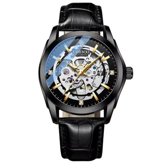 Watches for Men 8821 Automatic Mechanical Wristwatch Waterproof Luminous Hollow Leather Strap Mens Watch Reloj Hombre