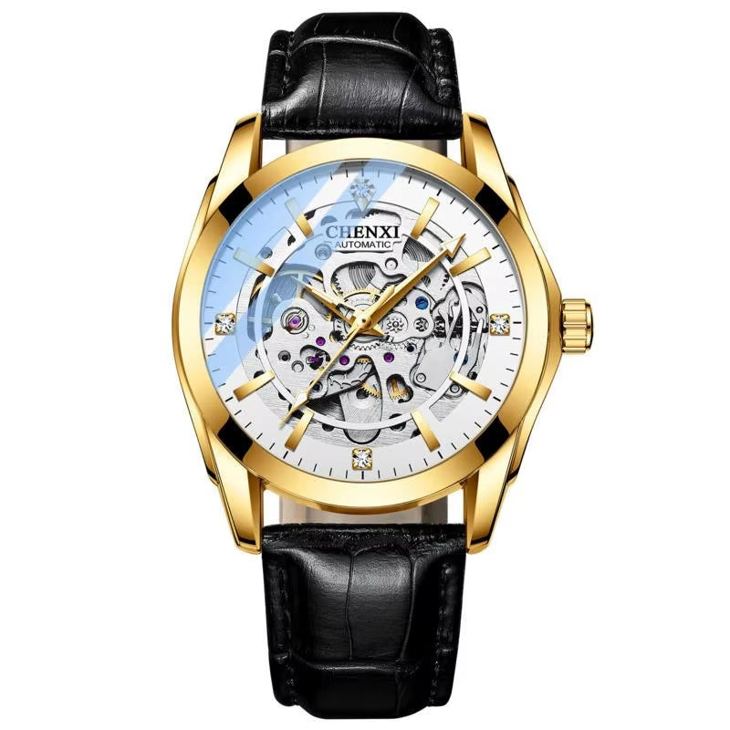 Watches for Men 8821 Automatic Mechanical Wristwatch Waterproof Luminous Hollow Leather Strap Mens Watch Reloj Hombre
