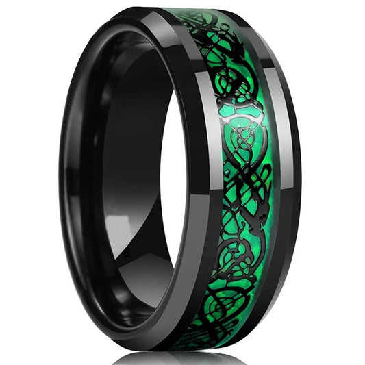 New Emerald Green Zircon Couple Rings for Women Jewlery Bridal Sets Man Balck Wedding Bands Dragon Pattern Stainless Steel Ring