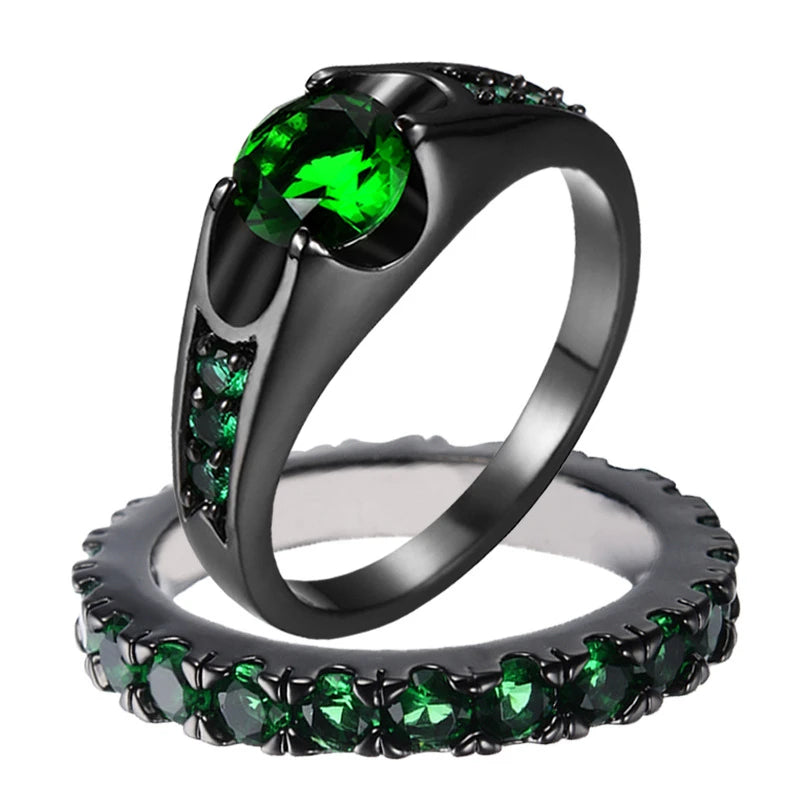 New Emerald Green Zircon Couple Rings for Women Jewlery Bridal Sets Man Balck Wedding Bands Dragon Pattern Stainless Steel Ring