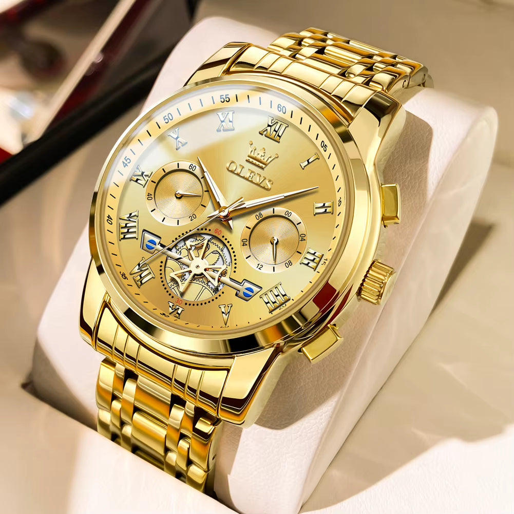Watch for Men Luxury Multifunction Waterproof Luminous Stainless Steel Calendar/Week Display Business Top Quartz Men Watch