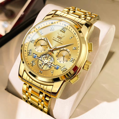 Watch for Men Luxury Multifunction Waterproof Luminous Stainless Steel Calendar/Week Display Business Top Quartz Men Watch
